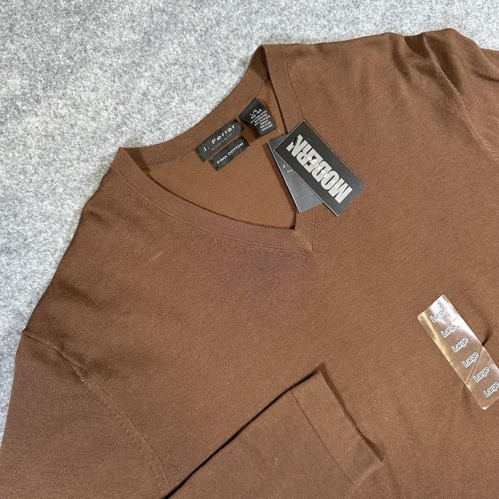 J Ferrar Sweater Mens Large Modern Fit V Neck Pullover Lightweight Pima Cotton